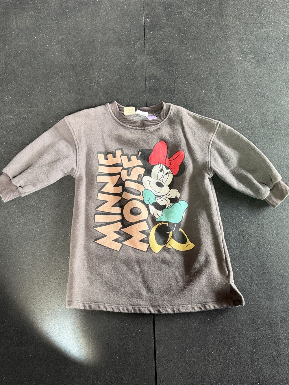 Zara distressed grey Kids Sweater dress/ sweatshirt with Minnie Mouse Graphic